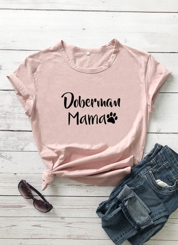 "Doberman Mama" Paw Printed 100% Cotton T-Shirt