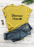 "Doberman Mama" Paw Printed 100% Cotton T-Shirt
