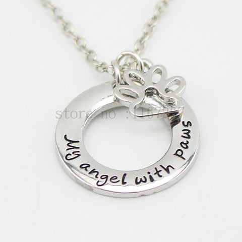 "My angel with paws" Pet Memorial Necklace