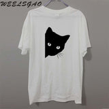 Peaking Cat Printed Cotton Tee Tops