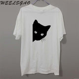 Peaking Cat Printed Cotton Tee Tops