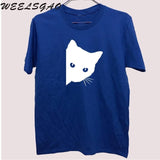Peaking Cat Printed Cotton Tee Tops
