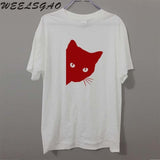 Peaking Cat Printed Cotton Tee Tops