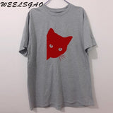 Peaking Cat Printed Cotton Tee Tops
