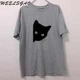 Peaking Cat Printed Cotton Tee Tops