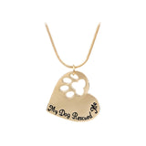 "My Dog Rescued Me" Engraved Pet Paw Heart Shaped Pendant