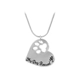"My Dog Rescued Me" Engraved Pet Paw Heart Shaped Pendant