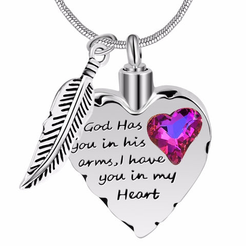 "God has you in his arms" Cremation Urn Keepsake Pendant