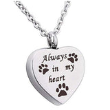 "Always In My Heart" Pet Paw Cremation Urn Necklace Jewelry
