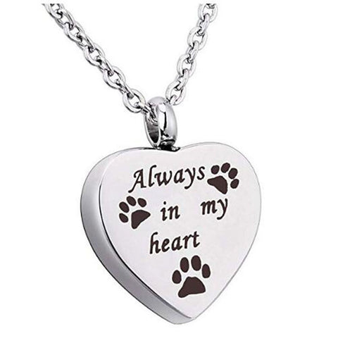 "Always In My Heart" Pet Paw Cremation Urn Necklace Jewelry