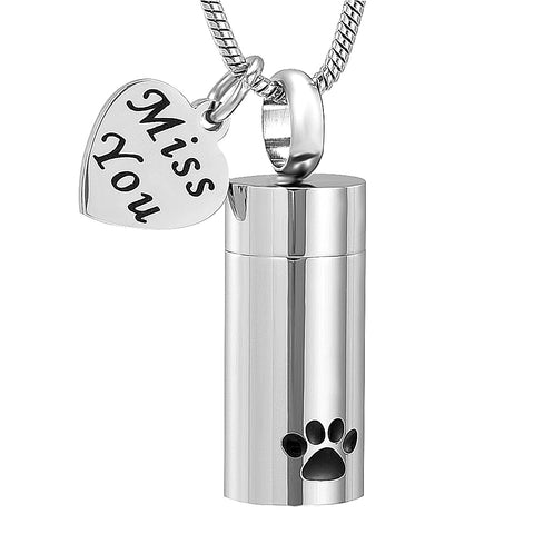 Pet Paw Print Cremation Cylinder Keepsake Necklace